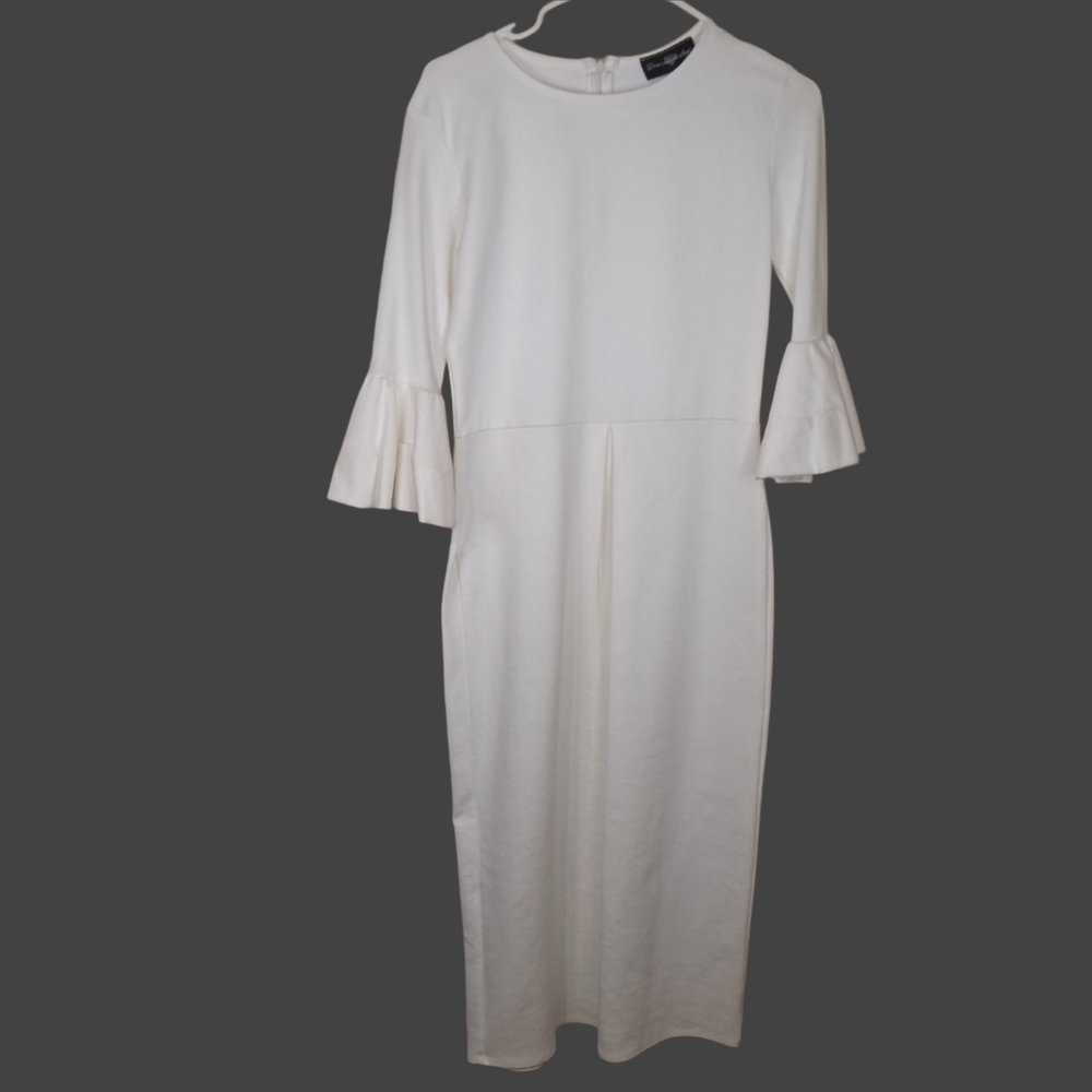 like an angel Cream Midi Dress with Ruffle Bell Sleeves